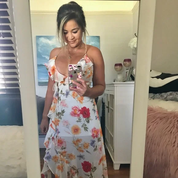 slim fit dress slacks Off White Printed Maxi Dress With Cut Outs main image 1